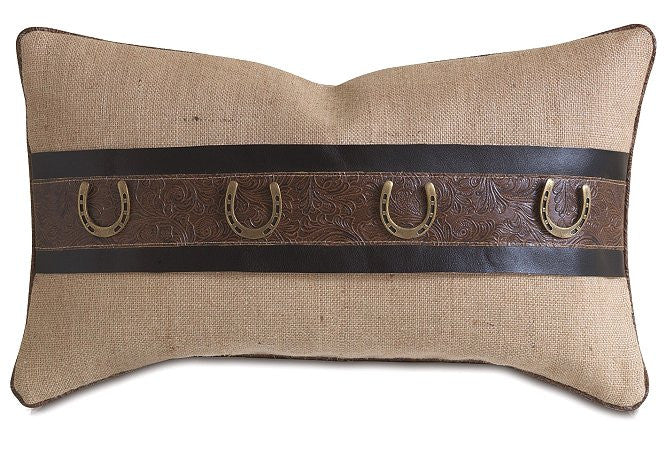Rustic Burlap Horseshoe Lumbar Pillow - Equine Luxuries