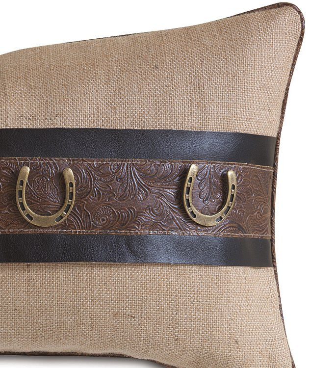 Rustic Burlap Horseshoe Lumbar Pillow