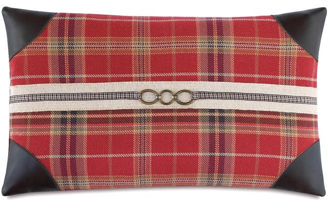 Fox Hunt Plaid Leather Tipped Lumbar Pillow