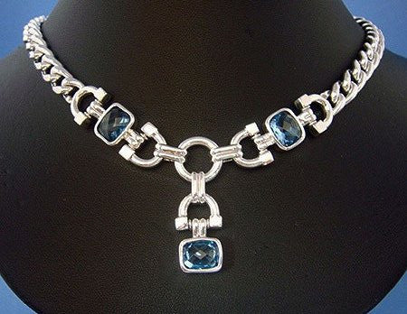Blue Topaz Chained Stirrups Necklace And Earrings Set