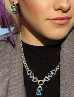 Blue Topaz Chained Stirrups Necklace And Earrings Set