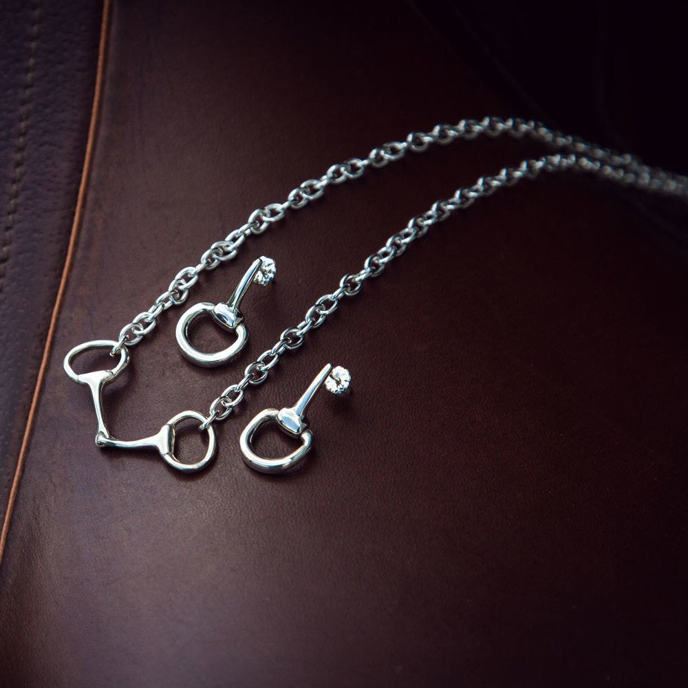 Sterling Silver Snaffle Bit Necklace And Earrings Set