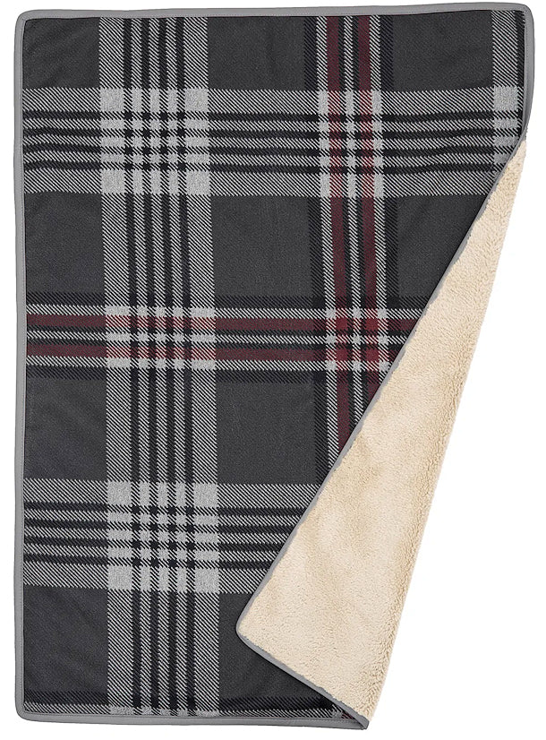 Grey Plaid Plush Double-Sided Pet Blanket