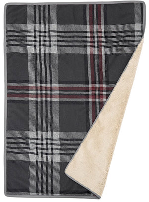 Grey Plaid Plush Double-Sided Pet Blanket